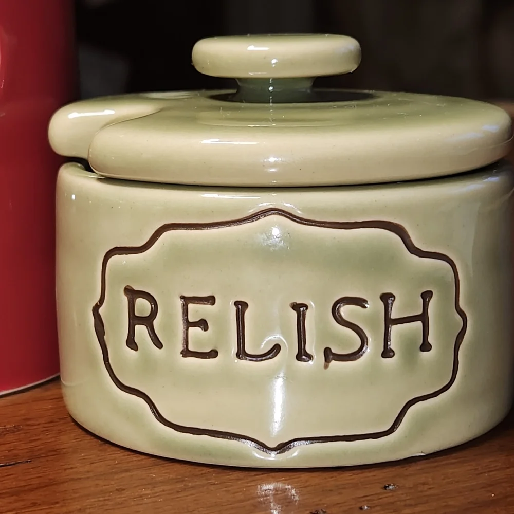Pottery Barn BBQ Ceramic Condiment Jar Set – Ketchup, Mayonnaise & Relish